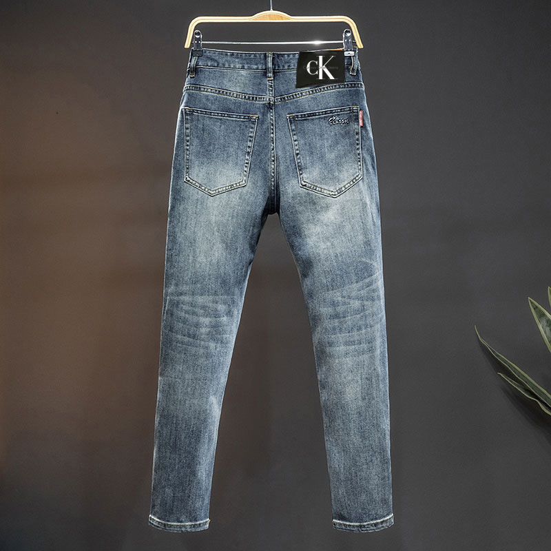 CK2024男士轻奢高级牛仔裤春秋新款蓝色窄版直筒欧洲复古修身裤潮-图0