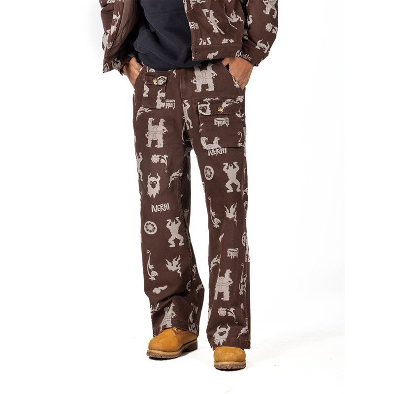 圣山2025秋冬阿里系列岩画工装裤原创潮流休闲中性拔印贴袋长裤,淘宝优惠券,粉丝福利购,淘宝优惠卷