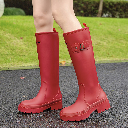 水鞋女防水防滑高筒雨靴日系时尚款红色成人胶鞋网红百搭长筒雨鞋