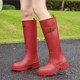 水鞋女防水防滑高筒雨靴日系时尚款红色成人胶鞋网红百搭长筒雨鞋