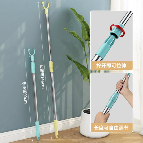 晾衣杆不锈钢伸缩单杆一根撑衣杆衣叉丫叉晒衣杆凉衣服挂衣凉衣捍 - 图0