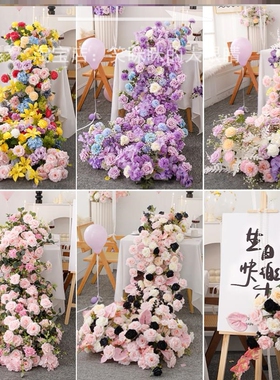 瀑布桌花仿真花玫瑰婚庆摆件酒店绢花花艺生日瀑布花成品假花