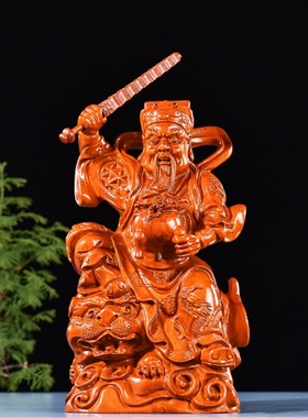 黑檀实木手工雕刻赵公明木制工艺品财爷赵玄朗家居家佛像礼品摆件