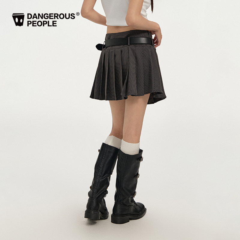 Dangerouspeople薛之谦dsp格纹刺绣百褶裙低腰学院风半身短裙女,淘宝优惠券,粉丝福利购,淘宝优惠卷