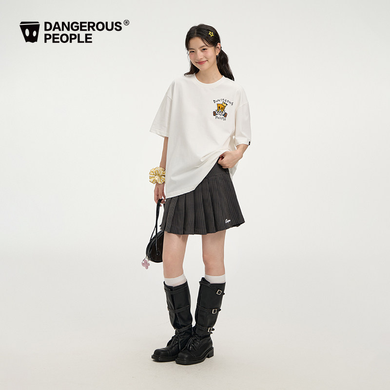 Dangerouspeople薛之谦dsp格纹刺绣百褶裙低腰学院风半身短裙女,淘宝优惠券,粉丝福利购,淘宝优惠卷