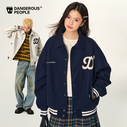 薛之谦dsp美式棒球服男女新款刺绣休闲夹克百搭情侣仿毛呢厚外套 - 图0