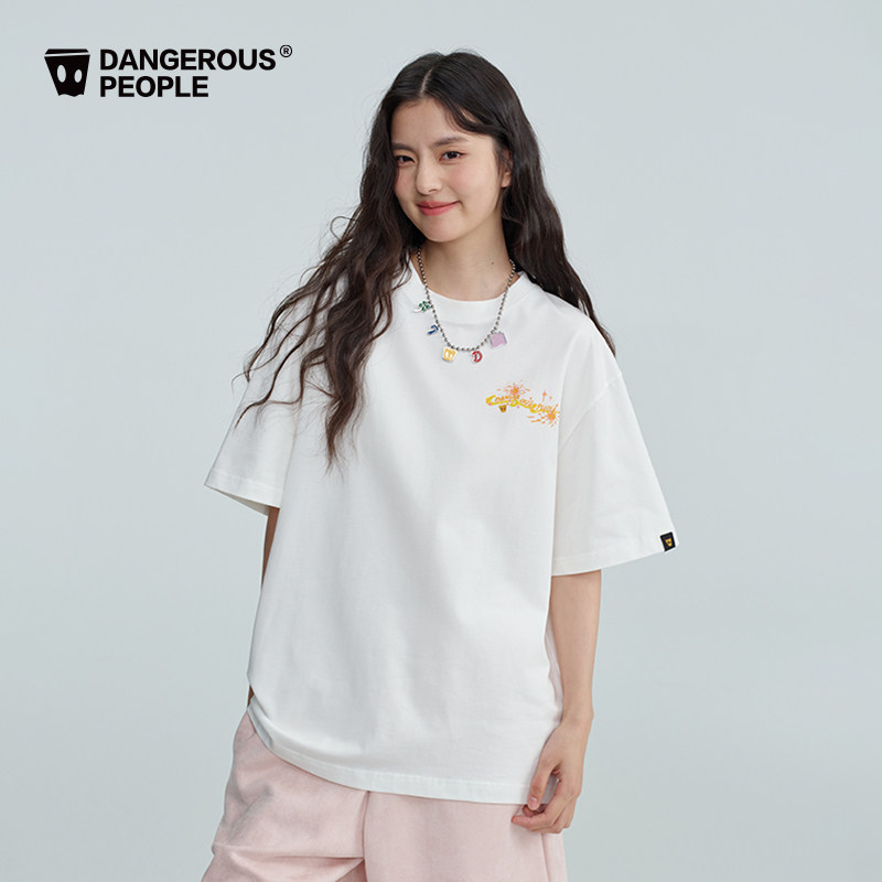 Dangerouspeople薛之谦dsp烟花涂鸦T恤夏季潮牌全棉情侣百搭短袖 - 图0