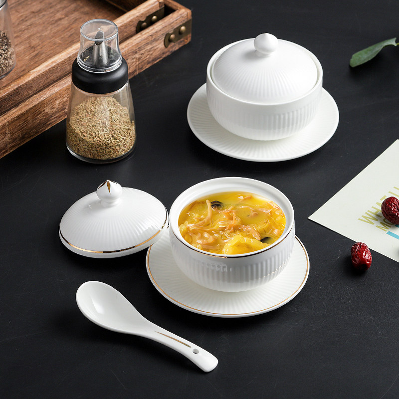 酒店金边陶瓷燕窝隔水炖盅带盖美容院养生粥甜品碗位菜佛跳墙汤盅