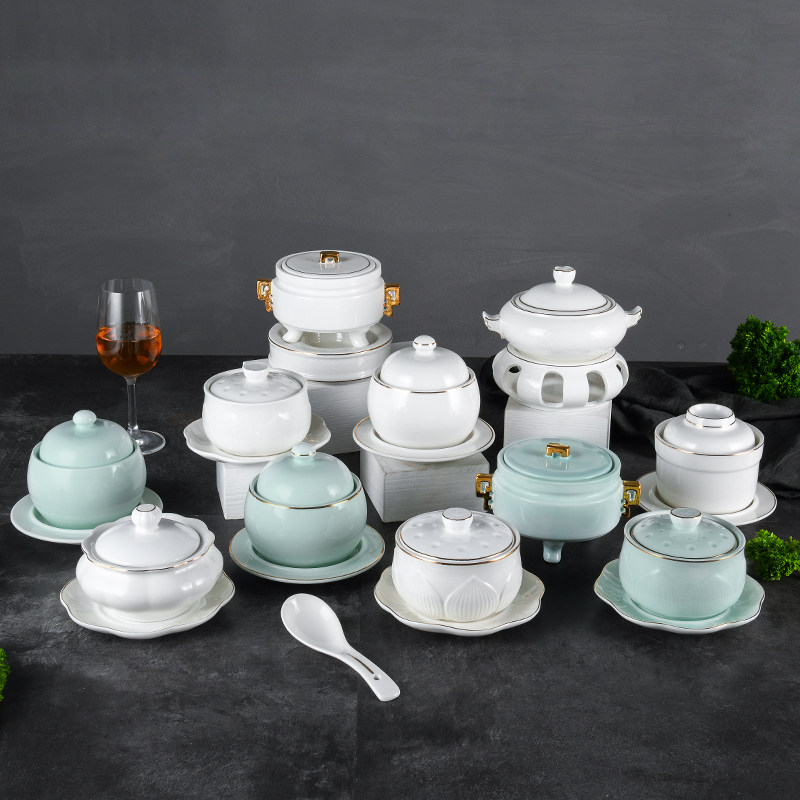 酒店金边陶瓷燕窝隔水炖盅带盖美容院养生粥甜品碗位菜佛跳墙汤盅