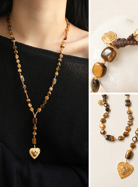 25秋冬新品虎眼石Y字链爱心吊坠