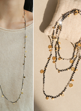 MaryGaitani金币黑尖晶石毛衣链