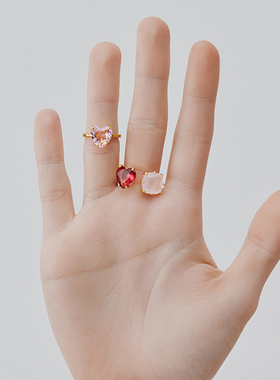 Les Nereides千叶星河系列 心形与方形星钻 可调节戒指