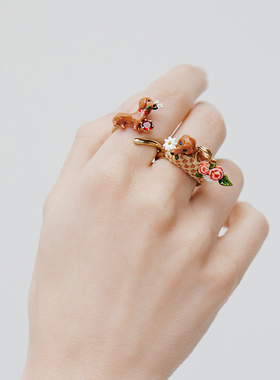 Les Nereides爱护小动物系列 腊肠犬与花篮 戒指