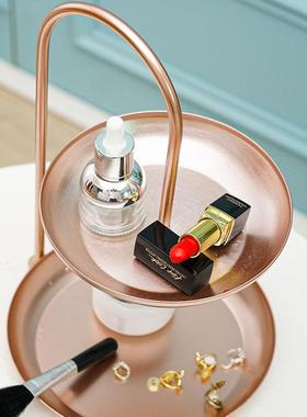 北欧金色双层首饰架收纳盘女生房间梳妆台摆件戒指耳环托盘展示盘