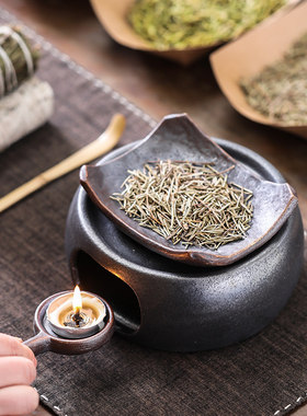 日式粗陶蜡烛加热焙茶提香炉