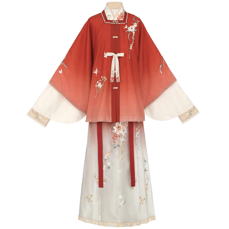 小豆蔻交领衫渐变明制汉服女马面裙 十三余汉服