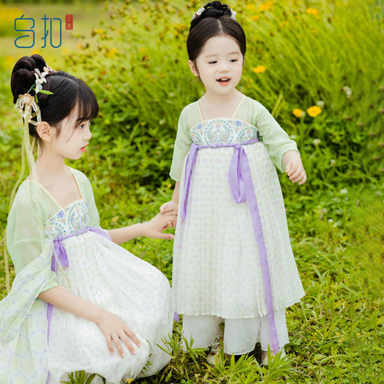 乌扣.关雎 汉服女童夏款儿童中国风改良古装襦裙超仙连衣裙春夏