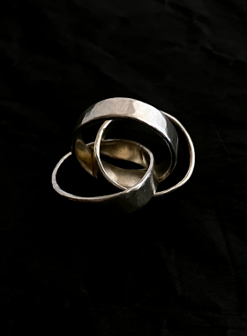 个性三环交错设计感纯银戒指