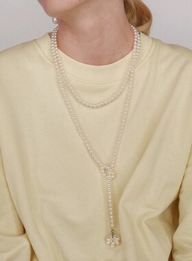 英国topwhit小众设计时尚高级项链长气质时髦珍珠流苏项链花朵