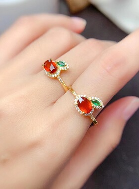 英国topwhit芬达石榴石戒指女ins橘子款帕帕拉恰彩宝开口戒指环