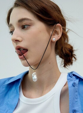 英国topwhit淡水巴洛克珍珠项链休闲时髦黑绳毛衣链男女个性百搭