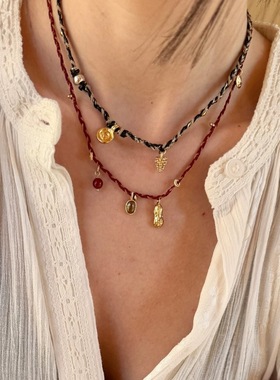 英国TopWhit幸运彩石编织款花生项链新中式时尚气质高级感百搭轻