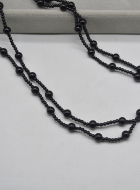 个性加长可叠戴黑色大小圆珠拼接珍珠项链嘻哈男女同款毛衣链ins