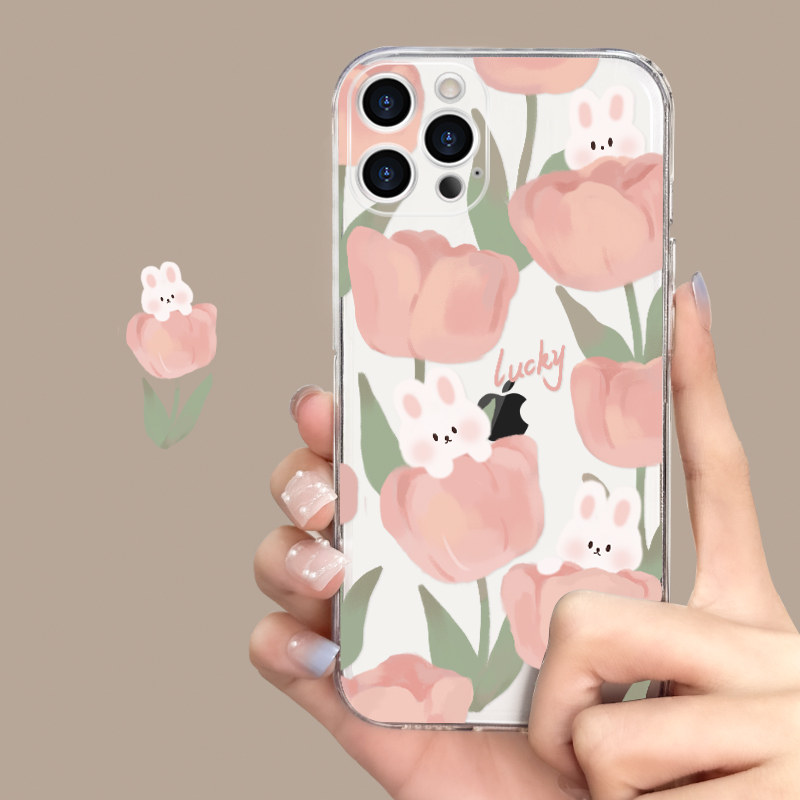 适用于苹果14promax手机壳15软16plus花朵兔子iPhone17透明防摔12mini全包11硅胶7/8p夏天xr新款6sp轻薄xsmax - 图1
