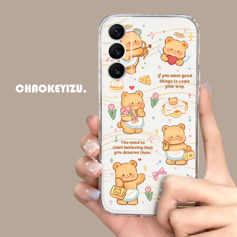 黄油小熊适用三星s24ultra手机壳新款s23+卡通s22plus软硅胶s21fe直边防摔s20+透明s10e薄Galaxy全包samsung - 图1