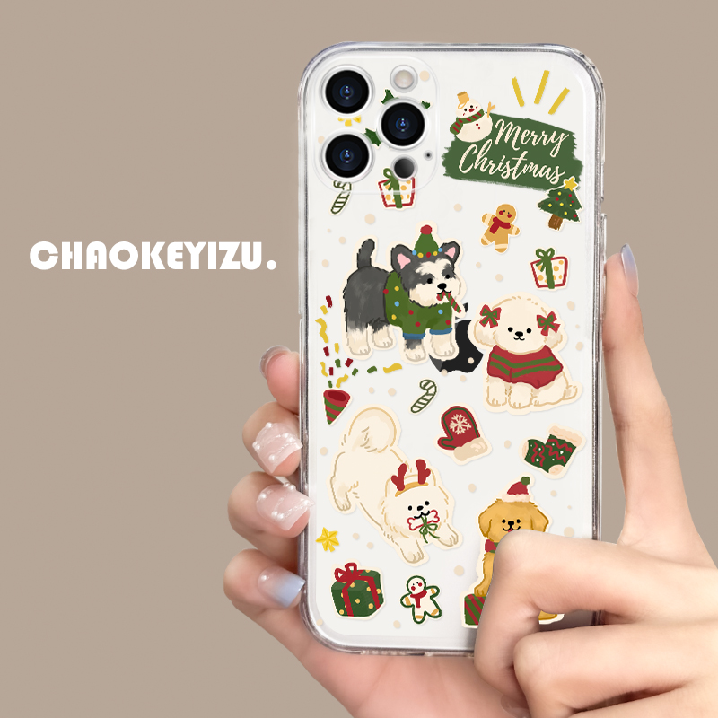 适用苹果15promax手机壳新款iPhone14圣诞小狗plus防摔13pro透明软12mini硅胶ip11全包xr/xs超薄7/8p秋冬6s女 - 图1