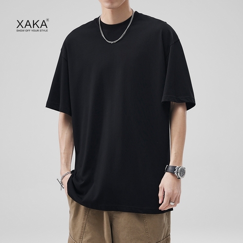 XAKA三本针280g重磅小领口纯棉宽松短袖t恤男夏季圆领半袖打底衫