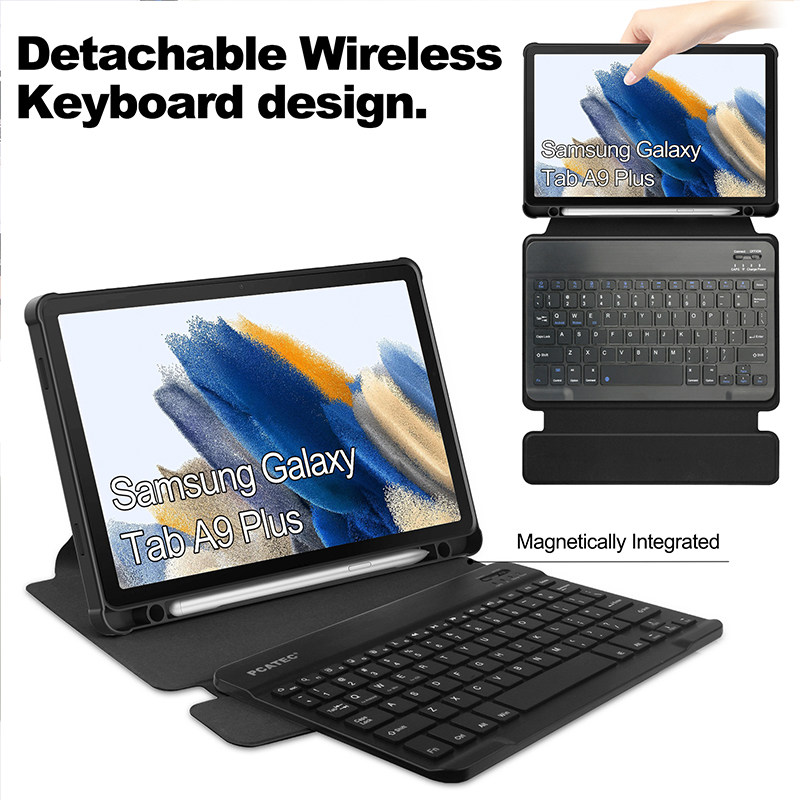 适用2023三星Galaxy Tab A9+保护套带笔槽蓝牙键盘鼠标11英寸平板电脑SM-X210/X216B/X218全包边软壳防摔旋转