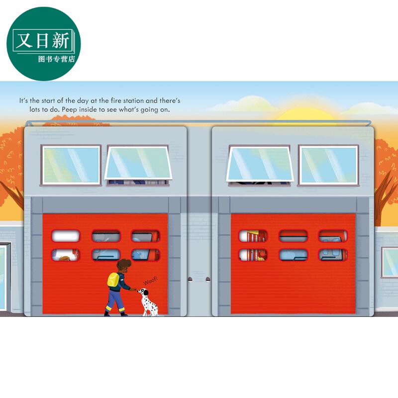 预售 偷偷看里面消防车是怎么工作的Peep Inside how a Fire Engine works 英文原版 儿童纸板书亲子绘本 图画书 进口 又日新
