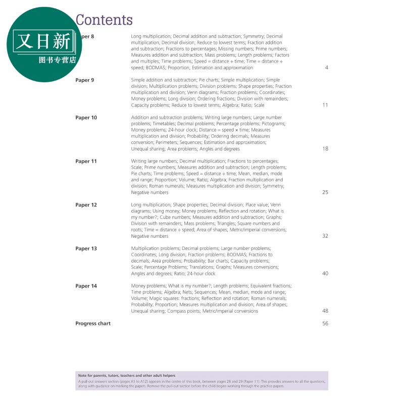 英国S&S教辅 KS2 11+ Maths Progress Papers 2 数学进步试卷2 有答案 9-12岁 英文原版 进口图书 GL CEM考试备考 又日新