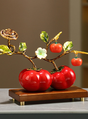 高端珐琅彩陶瓷柿柿如意摆件客厅电视酒柜装饰品送领导乔迁礼物