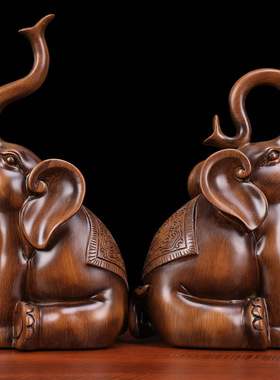 财富大象摆件一对招财客厅玄关电视柜书柜摆设现代家居装饰仿实木