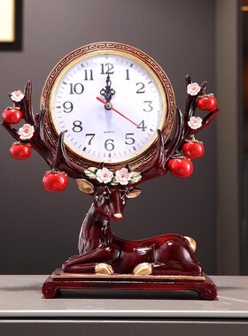座钟客厅家用台式钟表欧式时钟摆件中式麋鹿复古美式时尚高端大气