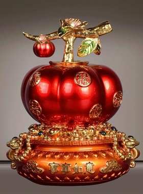 柿柿如意汉白玉彩绘葫芦摆件工艺品乔迁开业礼品家居装饰摆件代发