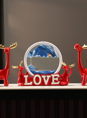 小鹿流沙画沙漏摆件客厅玄关电视柜酒柜装饰LOVE字送闺蜜结婚礼物