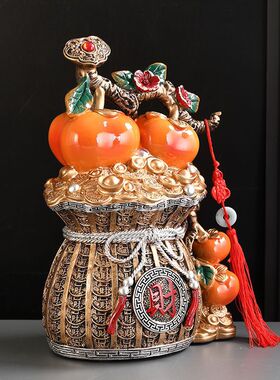 事事柿柿如意摆件红柿子发财钱袋客厅酒柜装饰品搬家开业乔迁礼品