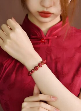 高含量天然原矿朱砂三合手链紫金砂十二生肖本命年手串男女款礼物