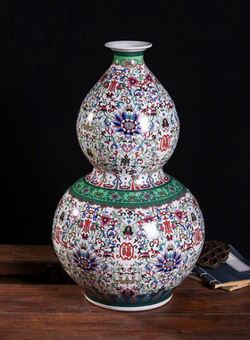 万寿无疆大葫芦瓶 景德镇陶瓷器中式花瓶 家居客厅装饰工艺品摆件