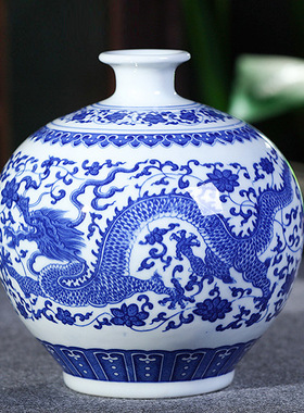 景德镇陶瓷器仿古青花瓷花瓶 现代新中式家居客厅插花瓶 玄关摆件