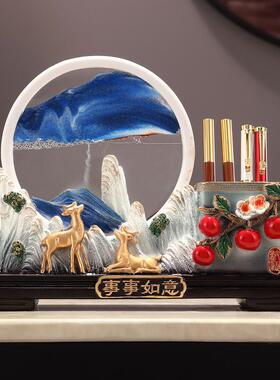 柿柿如意笔筒高级感流沙画摆件老板办公室桌面装饰品教师节送礼物