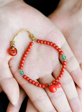 帝王砂朱砂手链葫芦福禄手串男女款平安扣手串编制款低含量朱砂