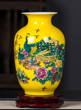 景德镇陶瓷器现代简约富贵图花瓶三件套装饰品摆件家居客厅工艺品