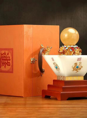 日进斗金聚宝盆琉璃水晶球摆件公司办公室家居客厅玄关店铺装饰品