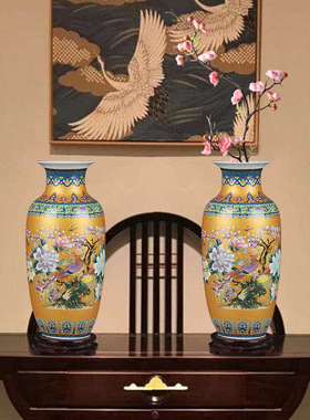 景德镇粉彩大花瓶陶瓷器现代时尚客厅落地花插家居欧式装饰品摆件