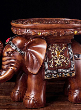 仿檀木大象换鞋凳摆件招财客厅创意穿鞋凳乔迁实用大象凳子工艺品