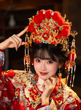 清月鹿鸣丹凤团绒古风婚嫁发冠